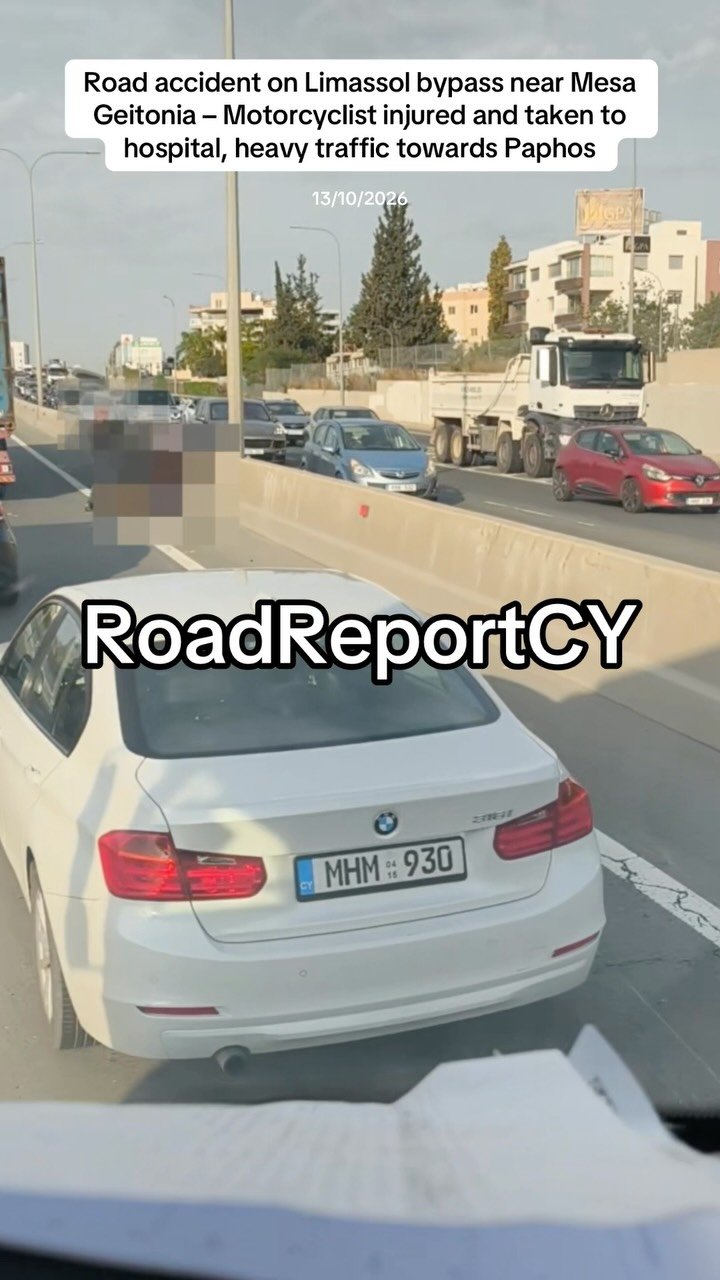 ДТП с мотоциклом и автомобилем на объездной Лимасола вызвало заторы в Меса Гейтония